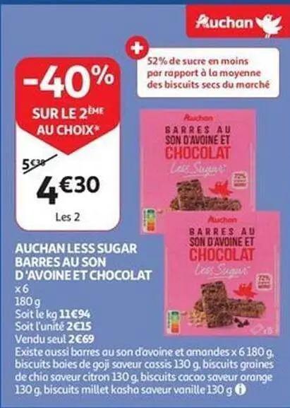 Offre: Barres au son d'avoine et chocolat