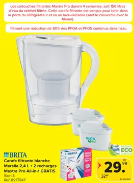 Offre: Carafe filtrante blanche Marella