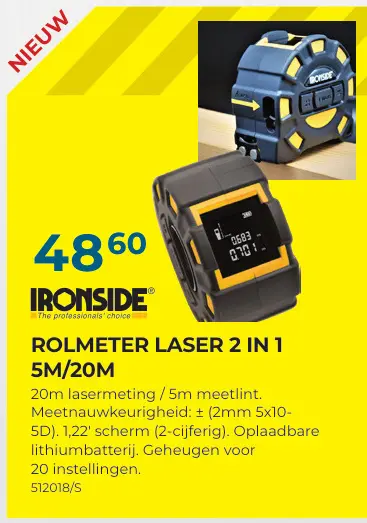 Promotie: Rolmeter laser 2 in 1 5m/20m