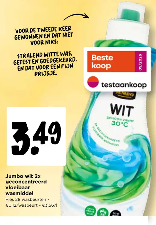 Promotie: Jumbo Wit 2x geconcentreerd vloeibaar wasmiddel