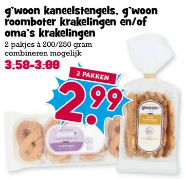Aanbieding: g'woon kaneelstengels, g'woon roomboter krakelingen en/of oma's krakelingen