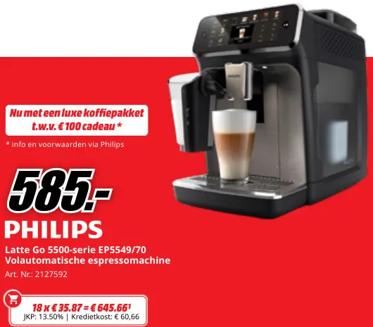 Promotie: Latte Go 5500-serie EP5549/70 Volautomatische espressomachine