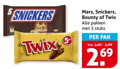 Aanbieding: Mars, Snickers, Bounty of Twix