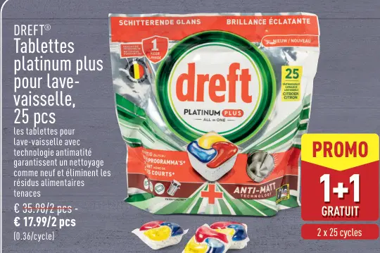 Offre: Tablettes platinum plus pour lave-vaisselle