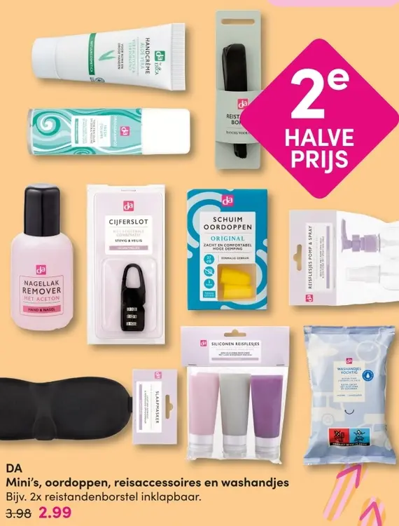 Aanbieding: Mini's, oordoppen, reisaccessoires en washandjes