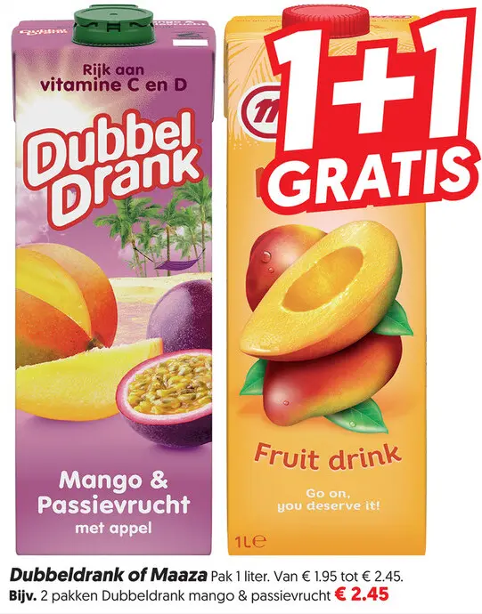 Aanbieding: Dubbeldrank of Maaza