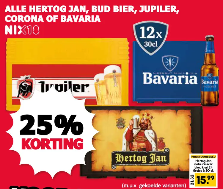 Aanbieding: Alle Hertog Jan, Bud bier, Jupiler, Corona of Bavaria