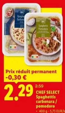 Offre: Spaghettis carbonara / pomodoro