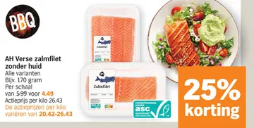 Aanbieding: AH Verse zalmfilet zonder huid