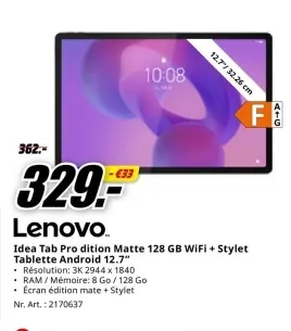 Offre: Idea Tab Pro dition Matte 128 GB WiFi + Style