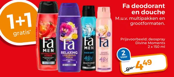 Aanbieding: Fa deodorant en douche