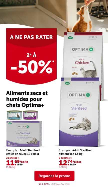 Offre: Aliments secs et humides pour chats Optima+