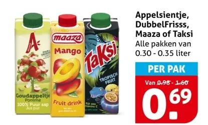 Aanbieding: Appelsientje, DubbelFrisss, Maaza of Taksi