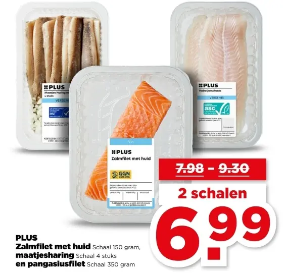 Aanbieding: Zalmfilet met huid, maatjesharing en pangasiusfilet