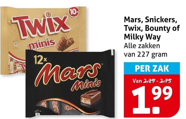 Aanbieding: Mars, Snickers, Twix, Bounty of Milky Way
