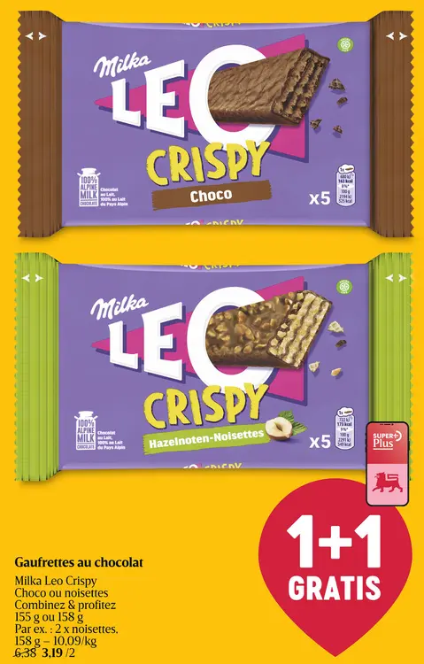 Offre: Gaufrettes au chocolat Milka Leo Crispy Choco