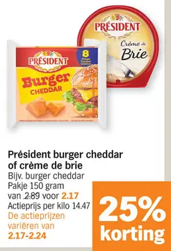 Aanbieding: Président burger cheddar of crème de brie