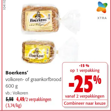 Promotie: Boerkens' volkoren- of graankorfbrood