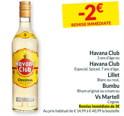 Offre: Havana Club, Lillet, Bumbu, Vs Martell