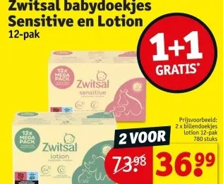 Promotie: Zwitsal babydoekjes Sensitive en Lotion