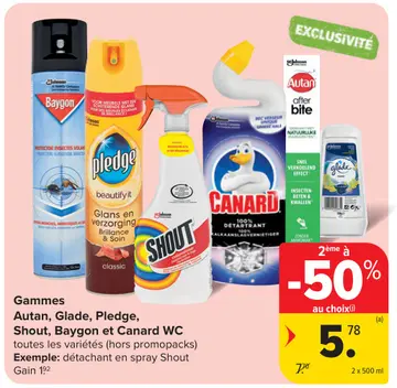 Offre: Autan, Glade, Pledge, Shout, Baygon et Canard WC