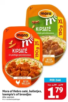 Aanbieding: Mora of Hebro saté, balletjes, loempia's of broodjes