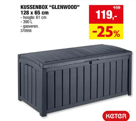 Promotie: Keter Glenwood kussenbox 128x65x61 cm antraciet