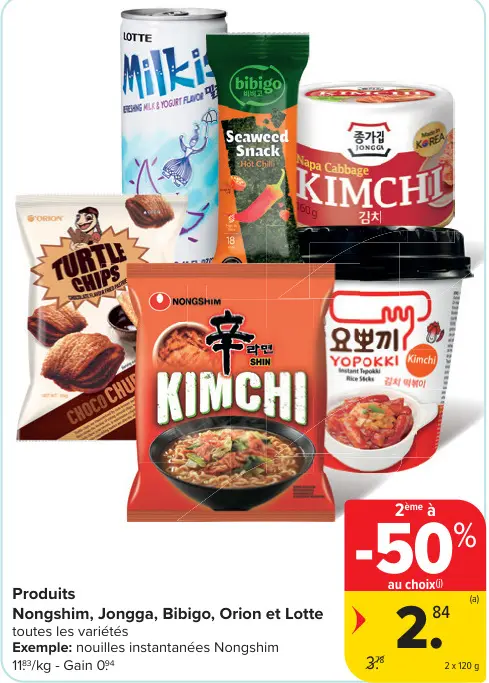 Offre: Produits Nongshim, Jongga, Bibigo, Orion et Lotte