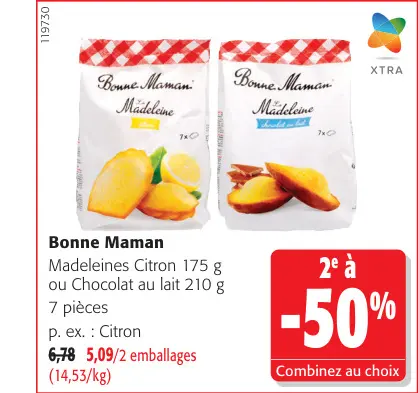 Offre: Madeleines Citron ou Chocolat au lait