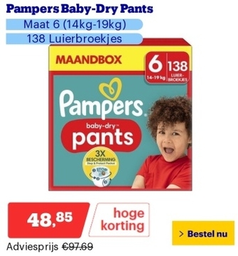 Aanbieding: Pampers Baby-Dry Pants - Maat 6 (14kg-19kg) - 138 Luierbroekjes - Maandbox