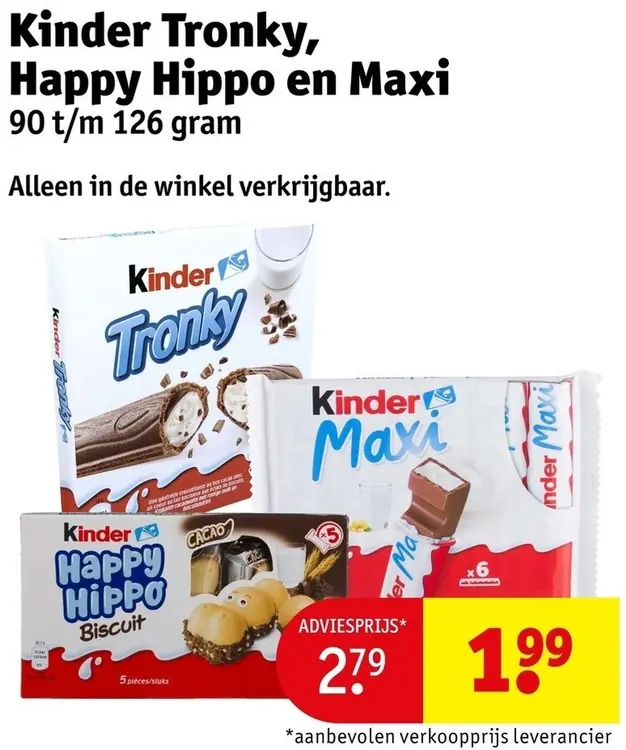 Aanbieding: Kinder Tronky, Happy Hippo en Maxi