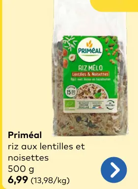 Offre: Priméal riz aux lentilles et noisettes