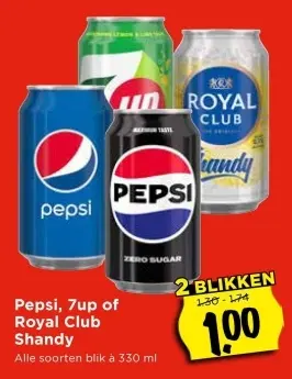 Aanbieding: Pepsi, 7up of Royal Club Shandy