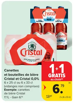 Offre: Canettes et bouteilles de bière Cristal et Cristal 0,0%