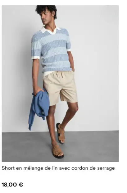 Offre: Short en mélange de lin avec cordon de serrag