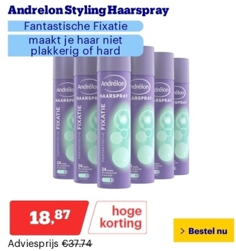 Aanbieding: Andrelon Styling Haarspray - Fantastische Fixatie - maakt je haar niet plakkerig of hard - 6 x 250 ml