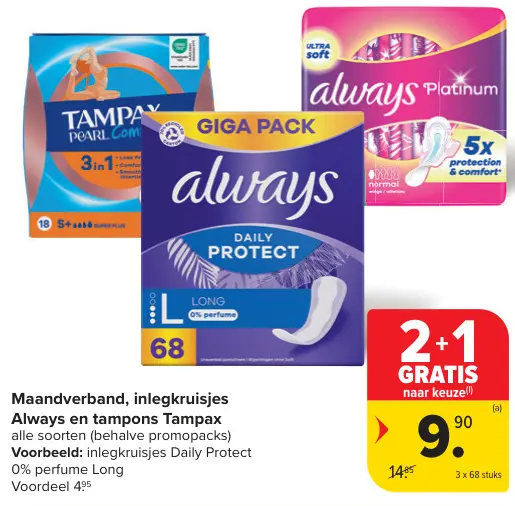 Aanbieding: Maandverband, inlegkruisjes Always en tampons