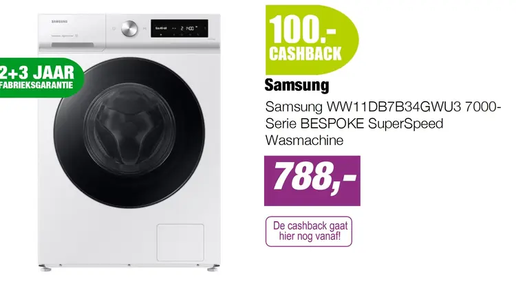Aanbieding: Samsung WW11DB7B34GWU3 7000-Serie BESPOKE SuperSpeed Wasmachine
