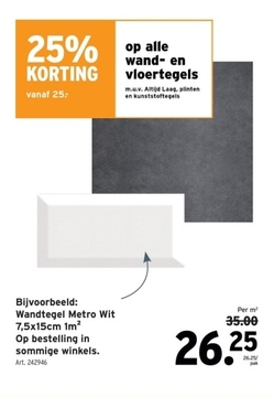 Aanbieding: Wandtegel Metro Wit 7,5x15cm 1m²