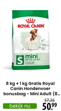 Aanbieding: 8 kg + 1 kg Gratis Royal Canin Hondenvoer bonusbag - Mini Adult (8 kg + 1 kg gratis!)