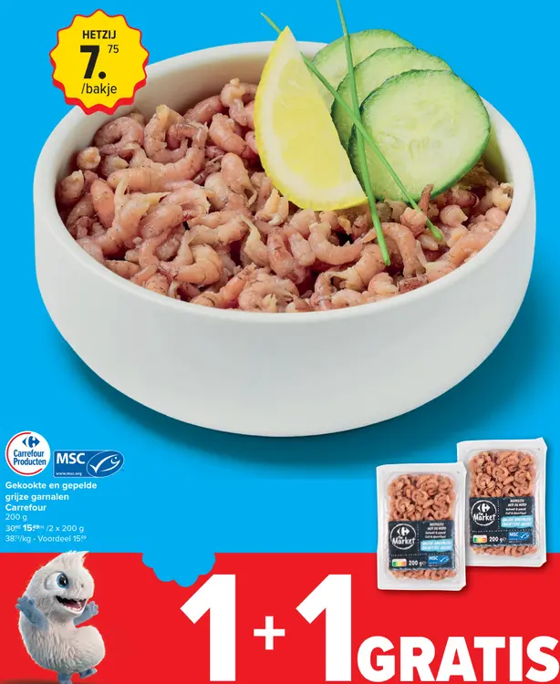 Promotie: Gekookte en gepelde grijze garnalen