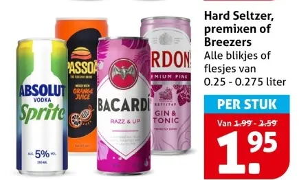 Aanbieding: Hard Seltzer, premixen of Breezers