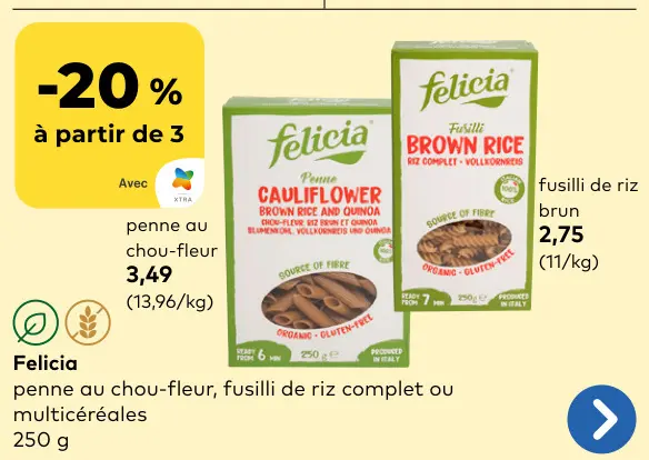 Offre: Penne au chou-fleur, fusilli de riz brun