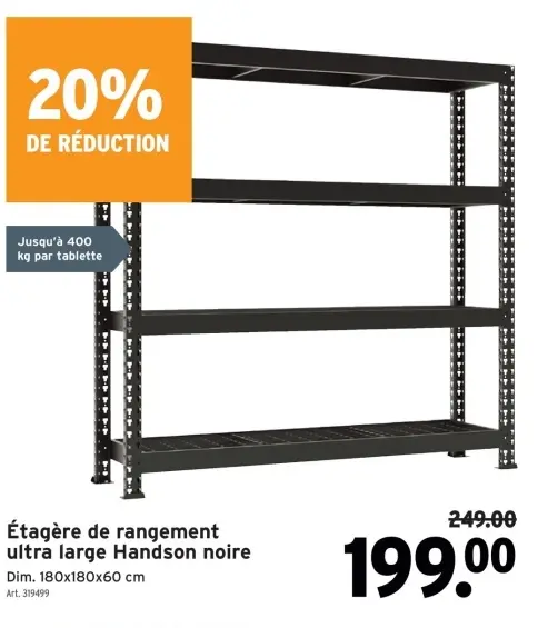 Offre: Étagère de rangement ultra large Handson noir