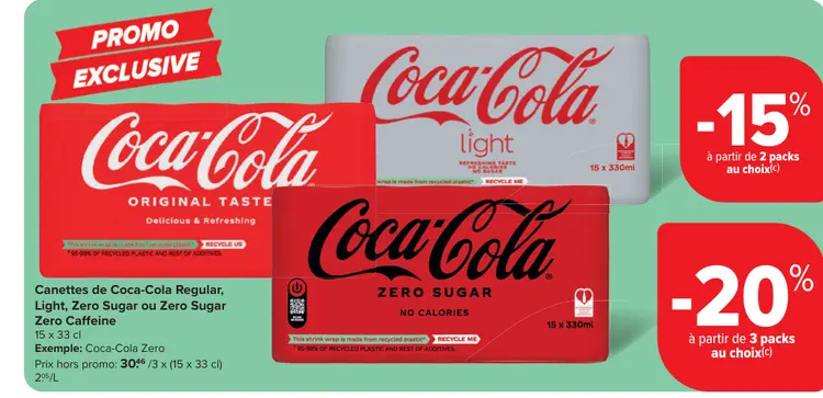 Offre: Canettes de Coca-Cola Regular, Light, Zero Sugar ou Zero Sugar Zero Caffaine