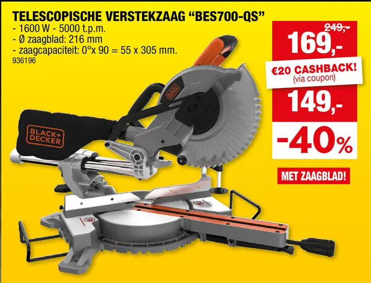 Promotie: Black+Decker afkort- en verstekzaag 1600W 216mm