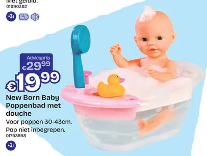 Aanbieding: New Born Baby Poppenbad met douche