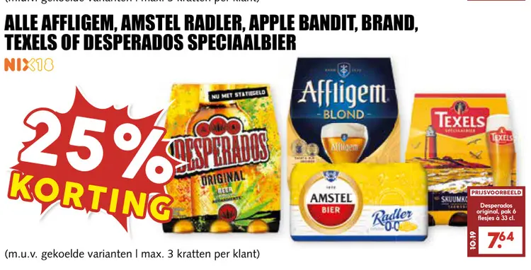 Aanbieding: Alle Affligem, Amstel radler, Apple Bandit, Brand, Texels of Desperados speciaalbier