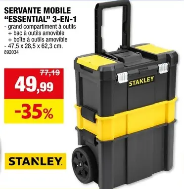 Offre: Stanley Essential 3-en-1 servante mobile 47,5x28,5x62,3 cm