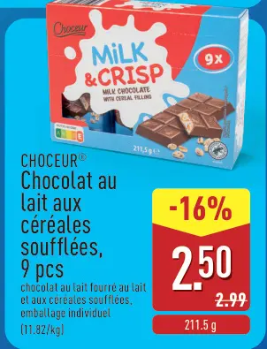 Offre: Chocolat au lait aux céréales soufflées
